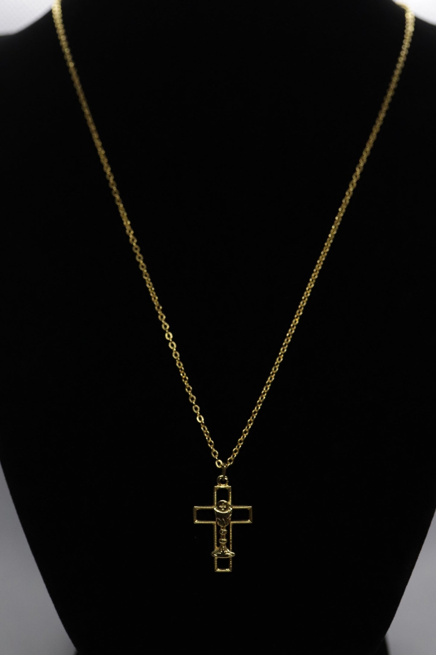 Sterling Silver and 24k Gold plated Cross and Chalice Pendant Necklace
