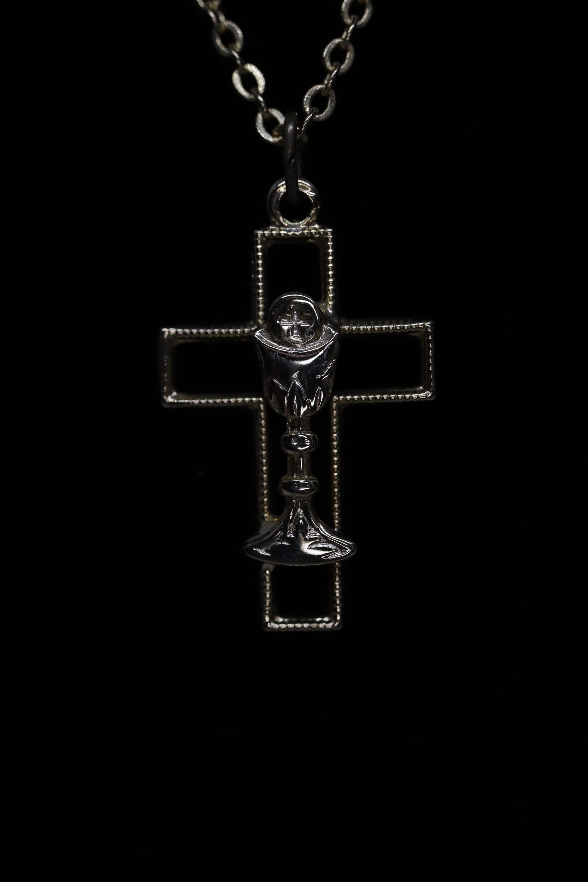 Sterling Silver and 24k Gold plated Cross and Chalice Pendant Necklace