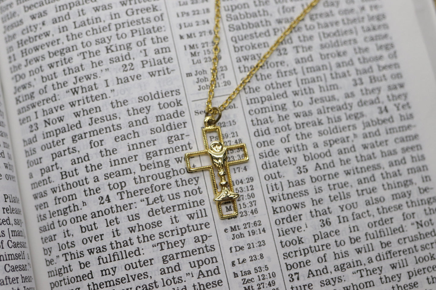 Sterling Silver and 24k Gold plated Cross and Chalice Pendant Necklace