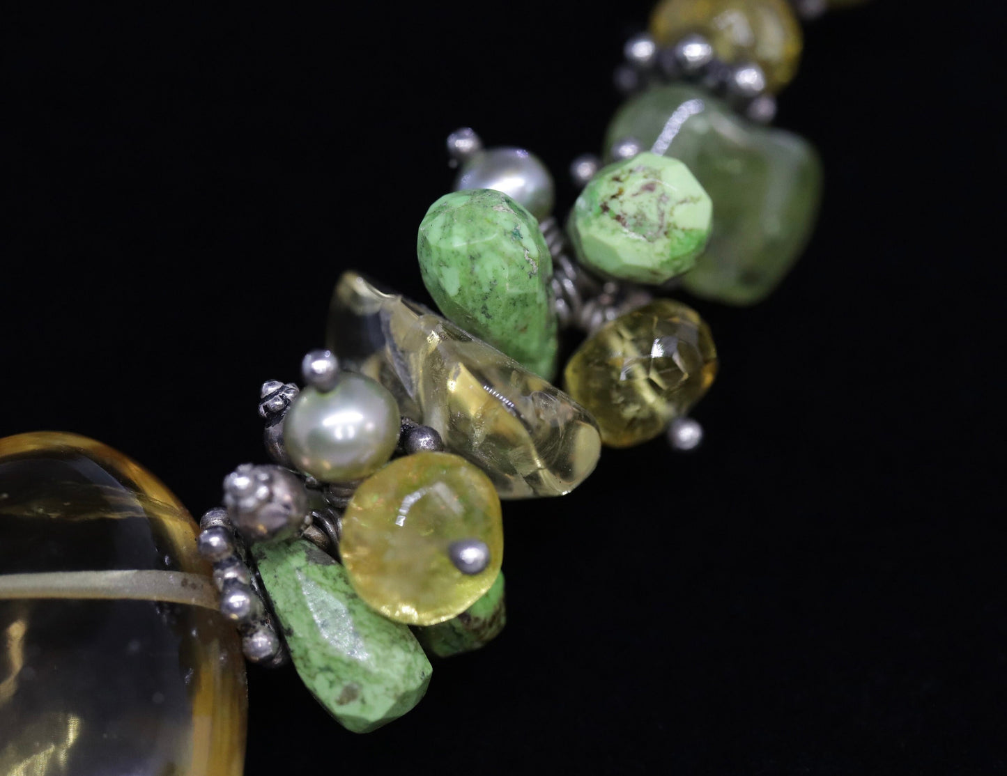 Laura Gibson Necklace Choker. Gibson Sterling Citrine Dangling Candy multi-gem necklace (465)