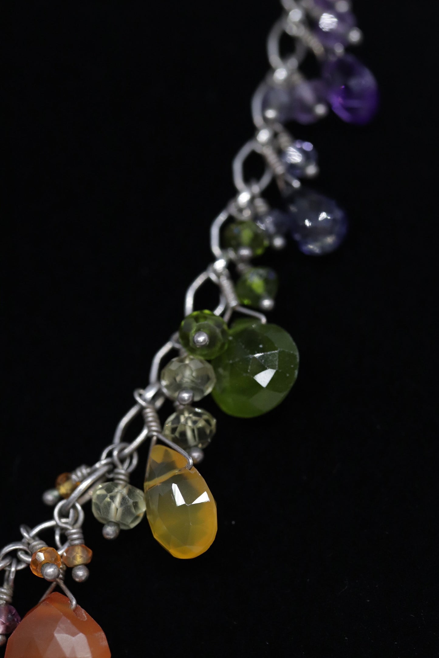 Laura Gibson Necklace. Gibson Sterling Carnelian Dangling Candy multi-gem necklace (549)