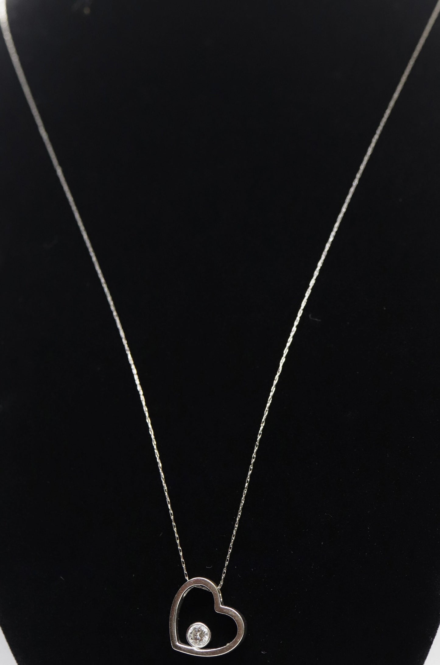 18k Open Heart 0.21ct Diamond Solitaire pendant. 14k 20in thin necklace. Bezel Diamond pendant