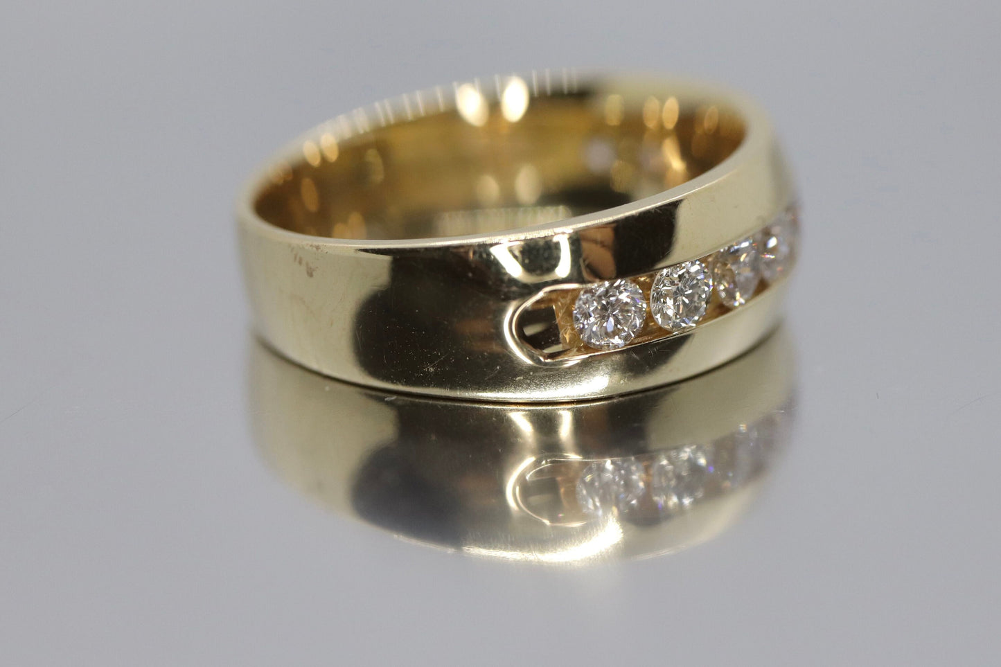 14k Channel Diamond Wedding eternity Band. Mens diamond channel eternity ring 1.0 ctw. Comfort fit.