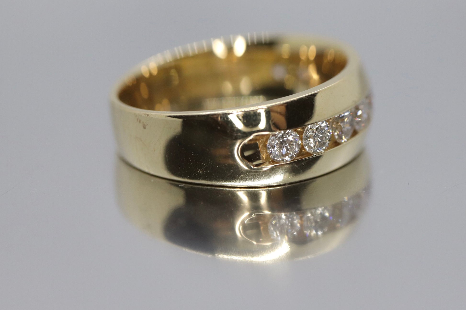 14k Channel Diamond Wedding eternity Band. Mens diamond channel eternity ring 1.0 ctw. Comfort fit.