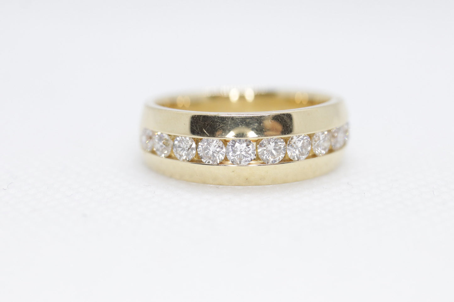 14k Channel Diamond Wedding eternity Band. Mens diamond channel eternity ring 1.0 ctw. Comfort fit.