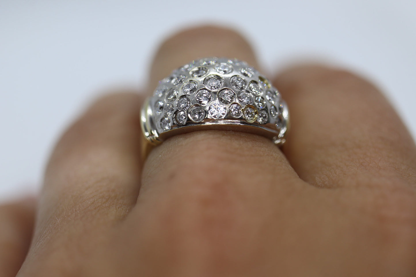 14k Diamond Cluster Bombe Dome Ring. Contemporary Diamond cluster dome cocktail ring.