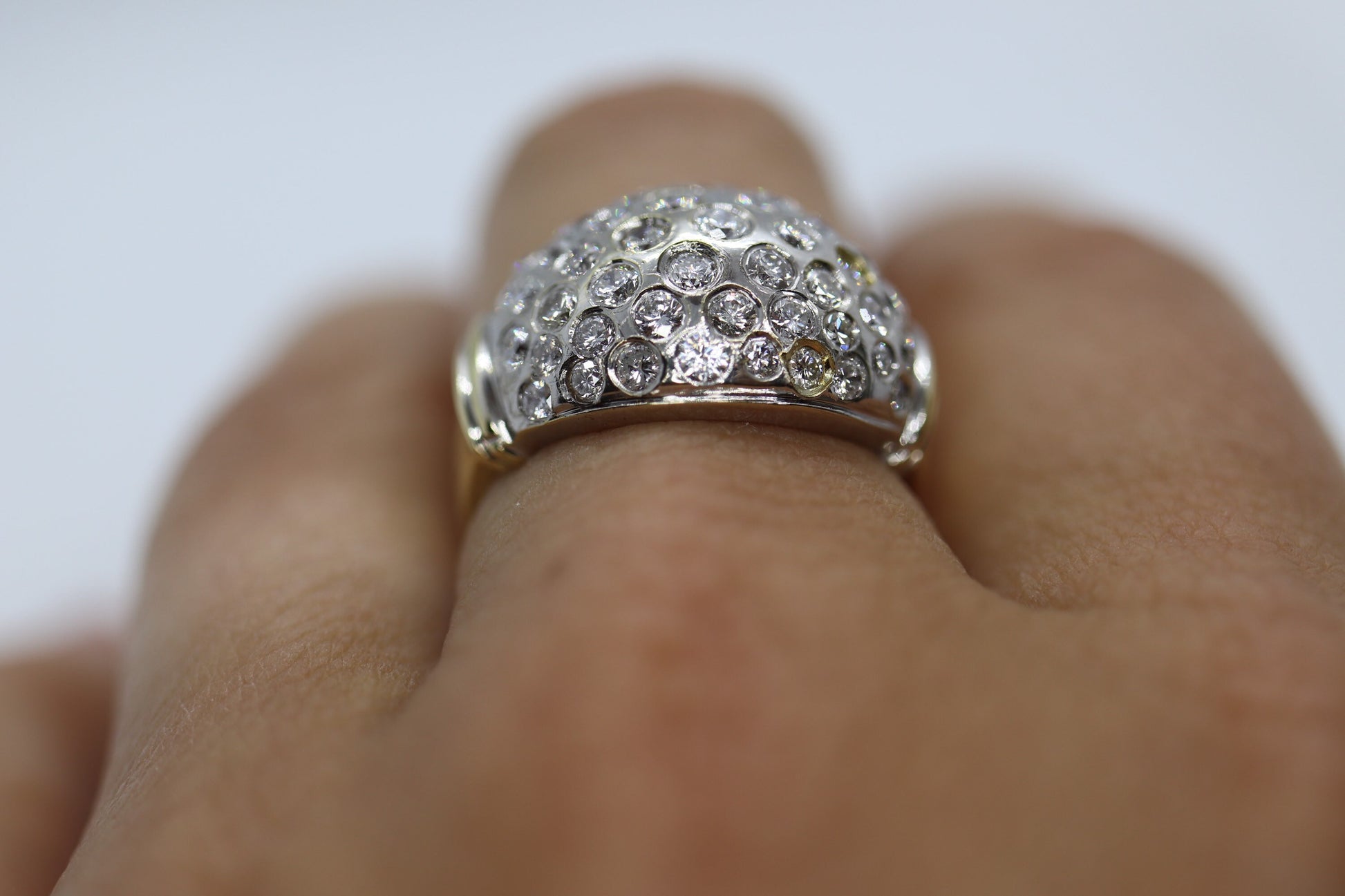 14k Diamond Cluster Bombe Dome Ring. Contemporary Diamond cluster dome cocktail ring.
