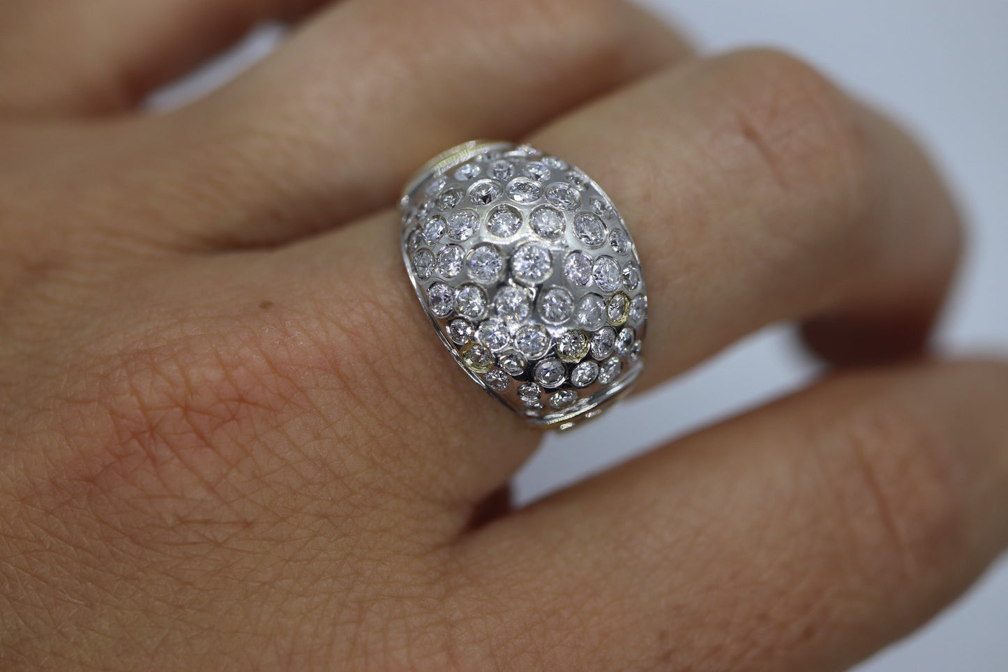 14k Diamond Cluster Bombe Dome Ring. Contemporary Diamond cluster dome cocktail ring.