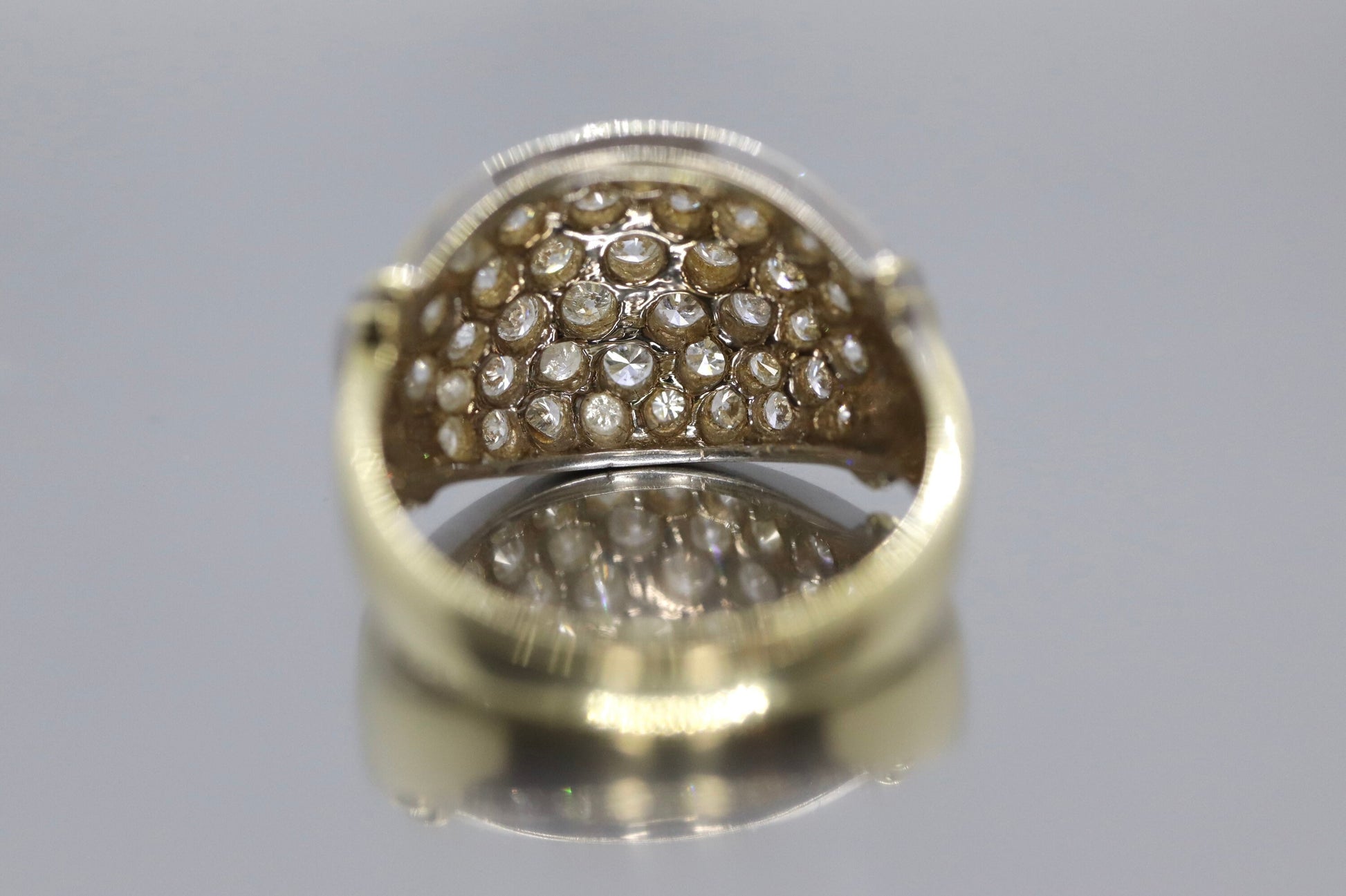 14k Diamond Cluster Bombe Dome Ring. Contemporary Diamond cluster dome cocktail ring.