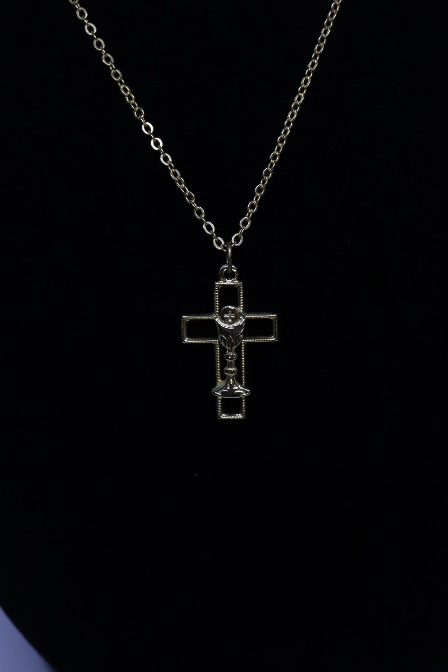 Sterling Silver and 24k Gold plated Cross and Chalice Pendant Necklace