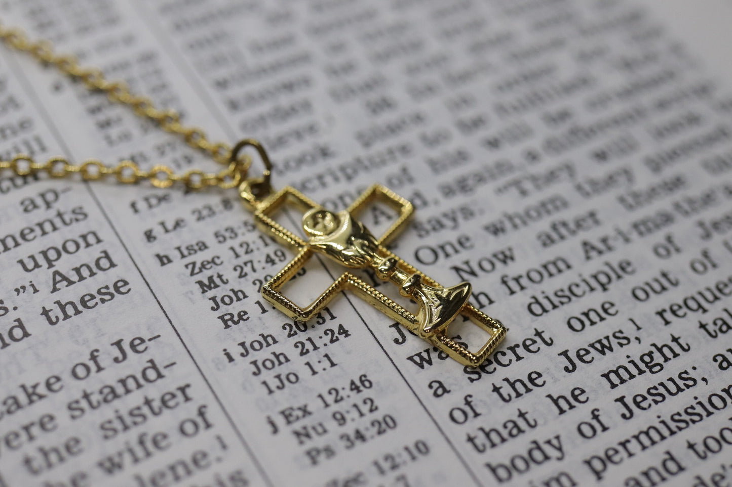 Sterling Silver and 24k Gold plated Cross and Chalice Pendant Necklace