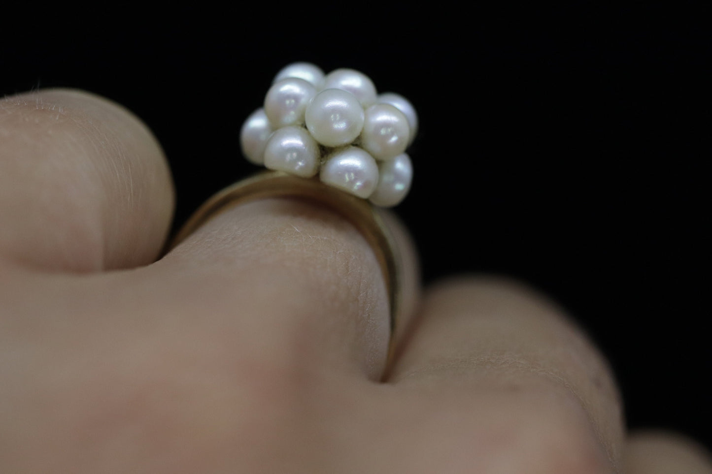 14k Pearl Cluster Ring. Size 6 4mm pearls