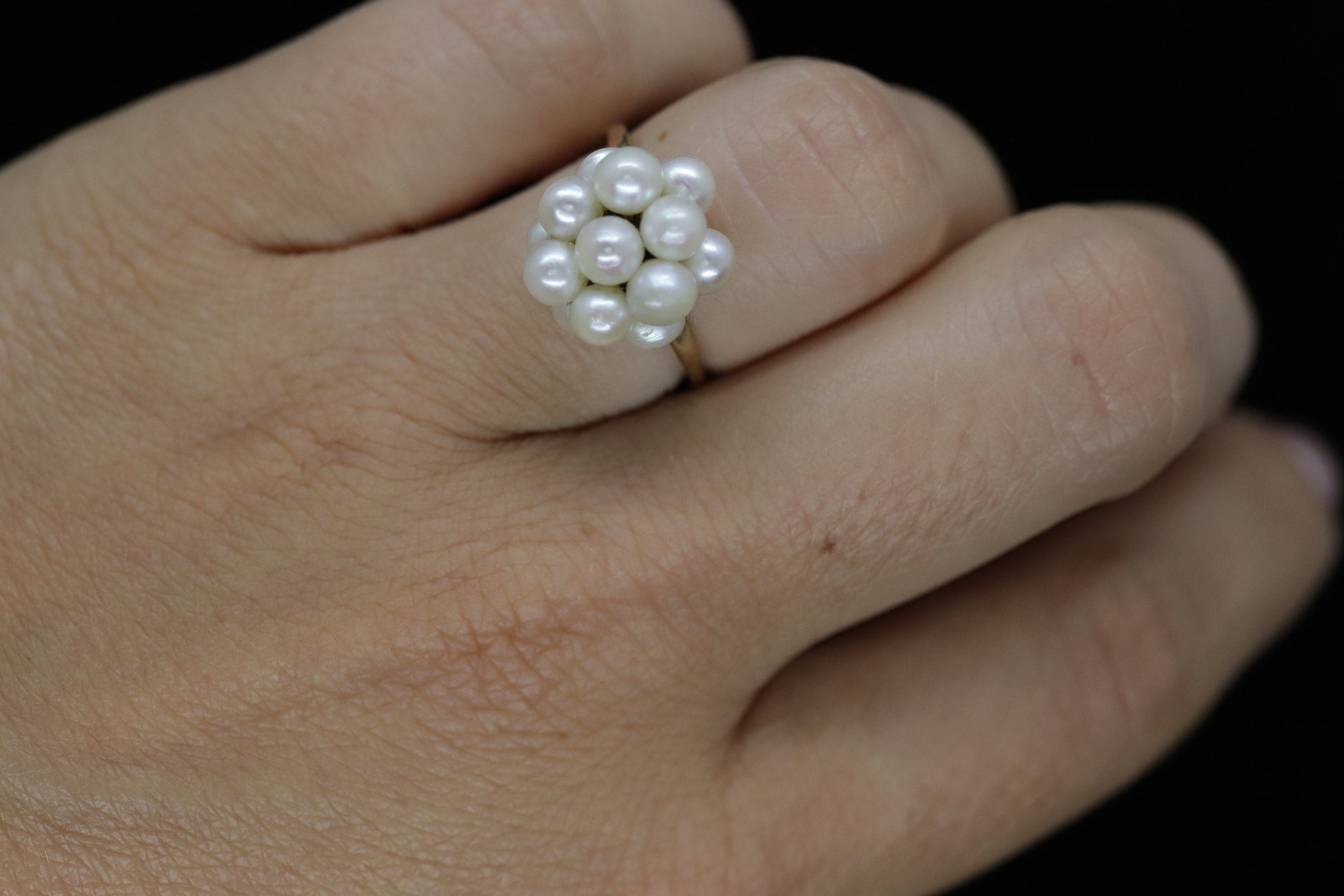 14k Pearl Cluster Ring. Size 6 4mm pearls