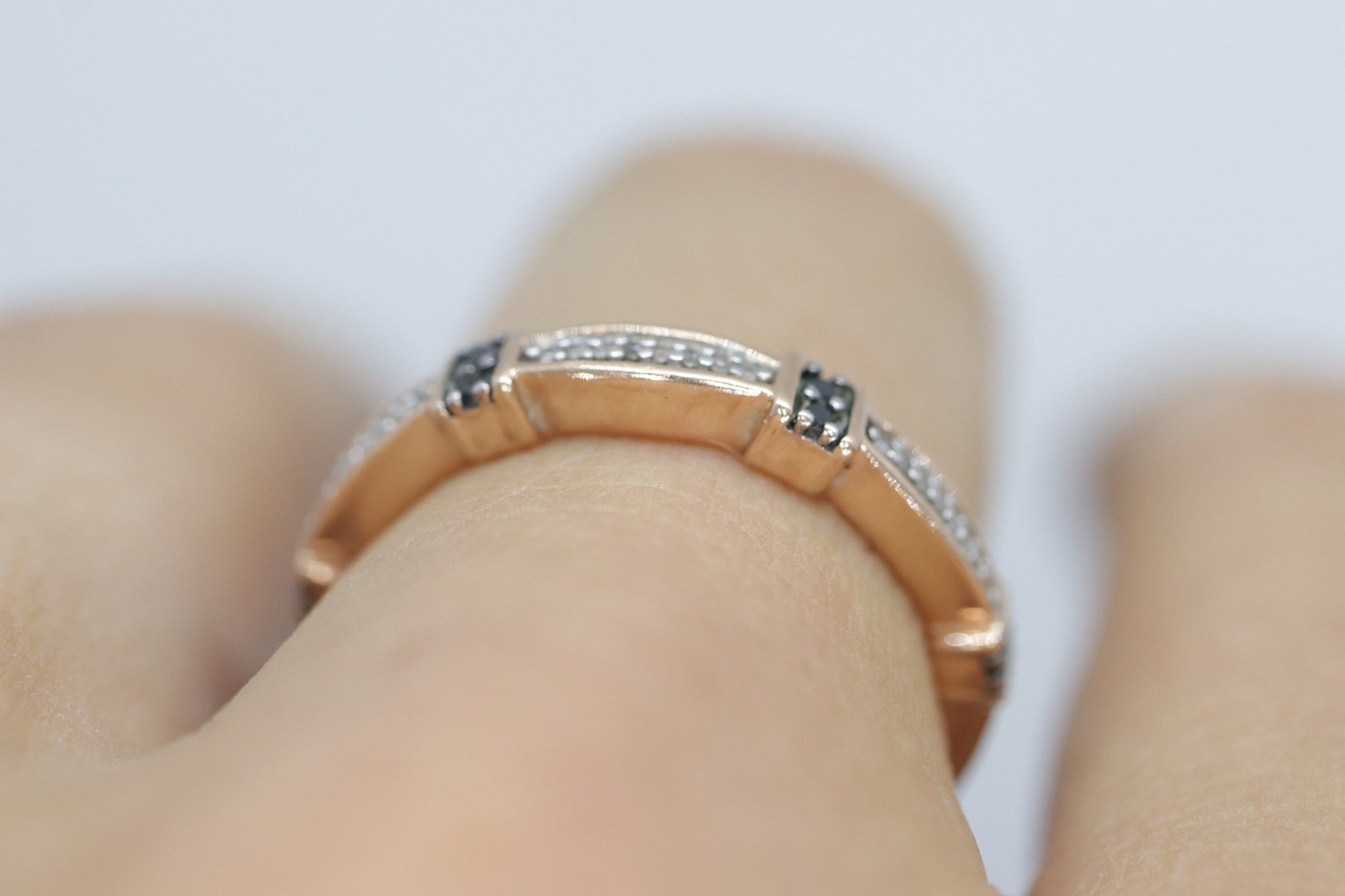 10k Rose Gold and Black Diamond eternity band. diamond band.