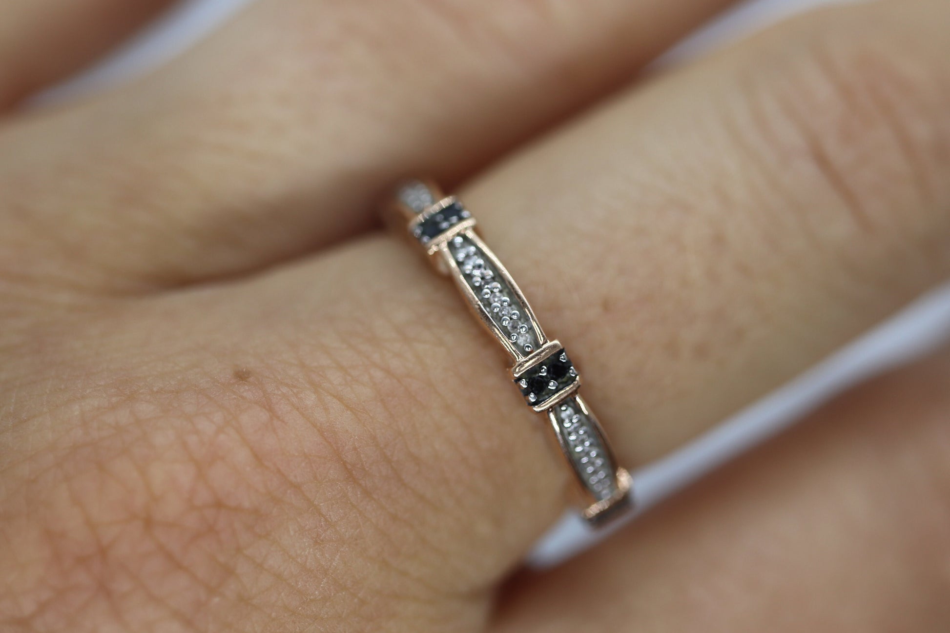 10k Rose Gold and Black Diamond eternity band. diamond band.