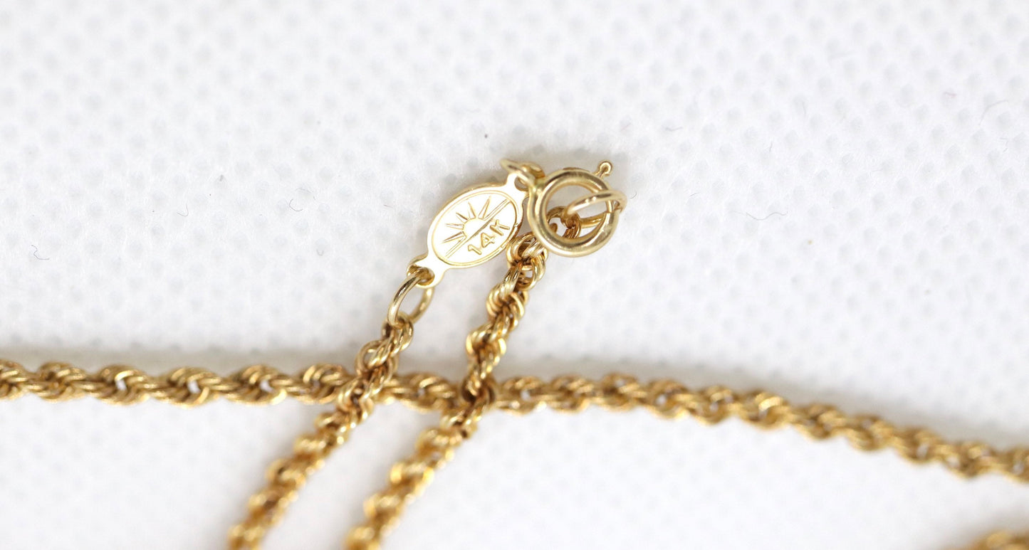 14k Rope Necklace. PERU 14k Hollow rope necklace. 20in 2mm wide