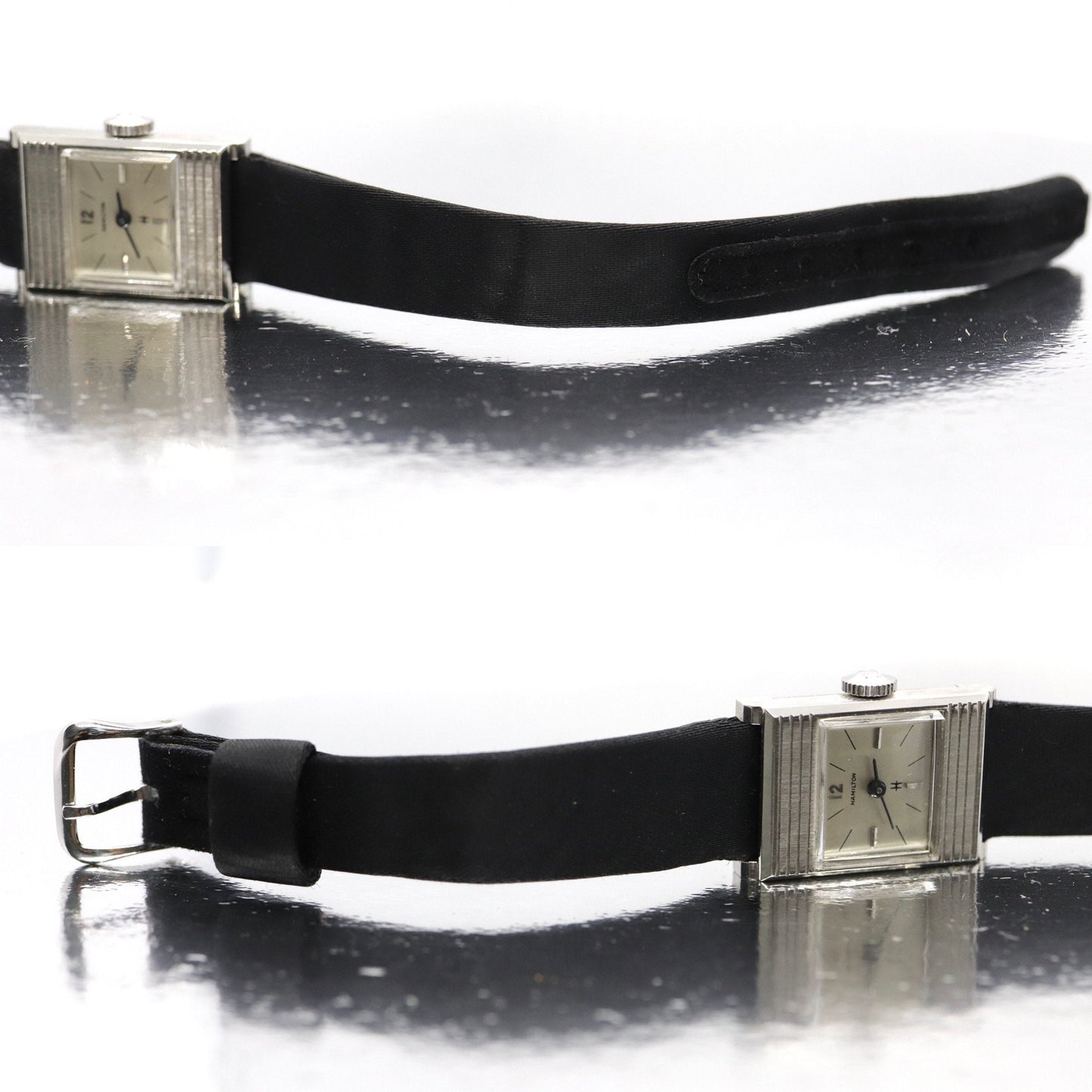 HAMILTON Watch. 14k White Gold Rectangle Ladies Hamilton mechanical wristwatch. 8345 Nevette