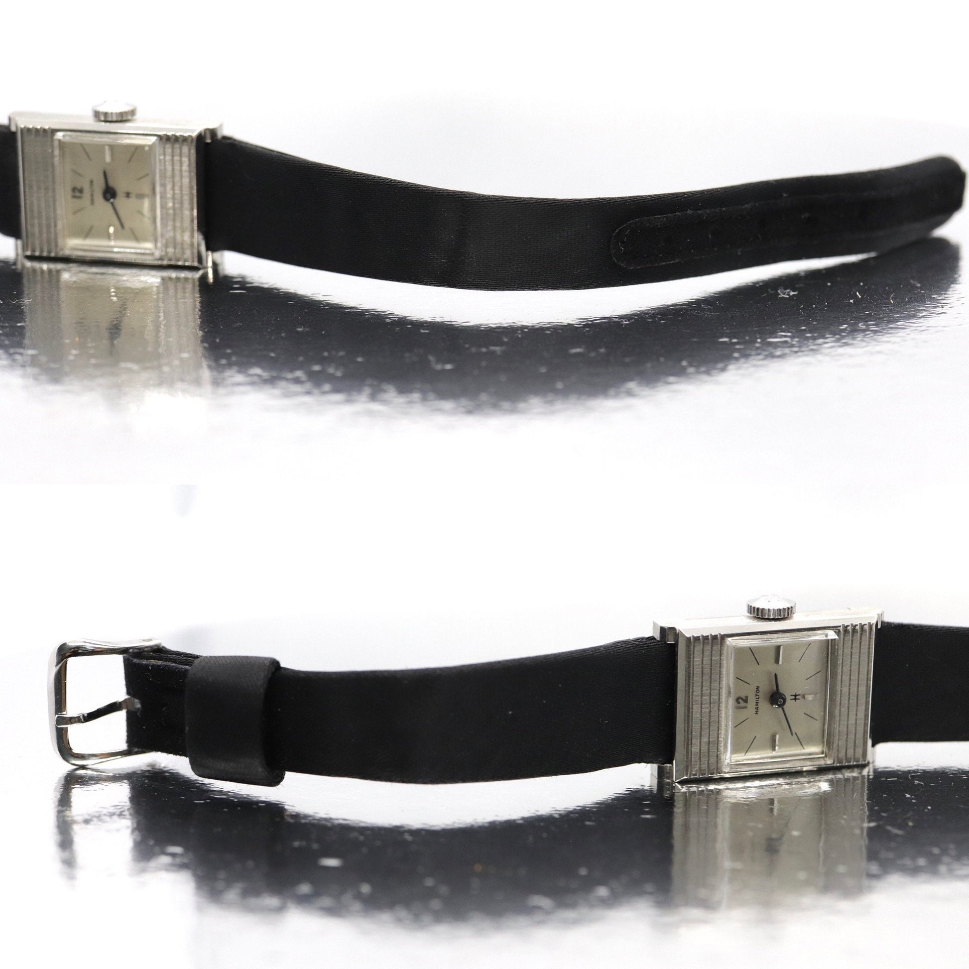 HAMILTON Watch. 14k White Gold Rectangle Ladies Hamilton mechanical wristwatch. 8345 Nevette