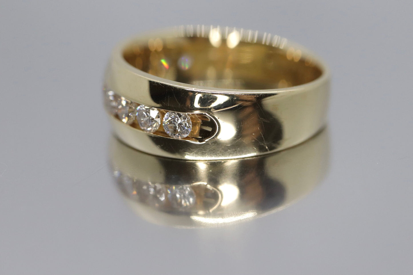 14k Channel Diamond Wedding eternity Band. Mens diamond channel eternity ring 1.0 ctw. Comfort fit.