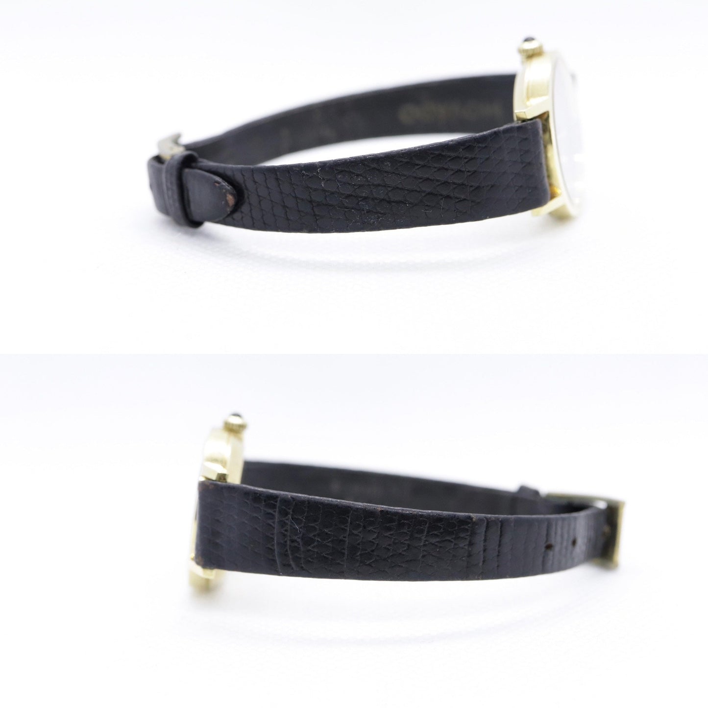 14k MOVADO Zenith Round Mechanical Watch. Movado Vintage Ladies watch with black leather band st(124/85)