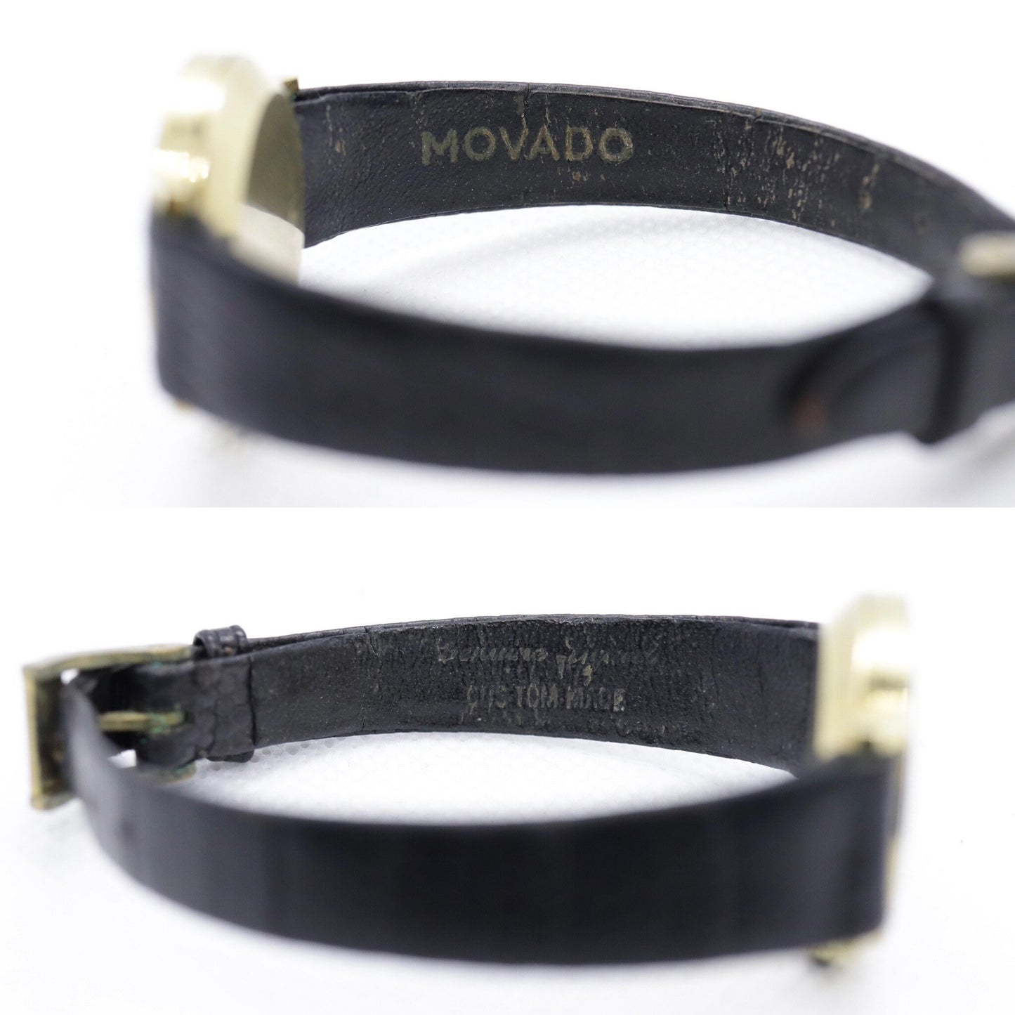 14k MOVADO Zenith Round Mechanical Watch. Movado Vintage Ladies watch with black leather band st(124/85)