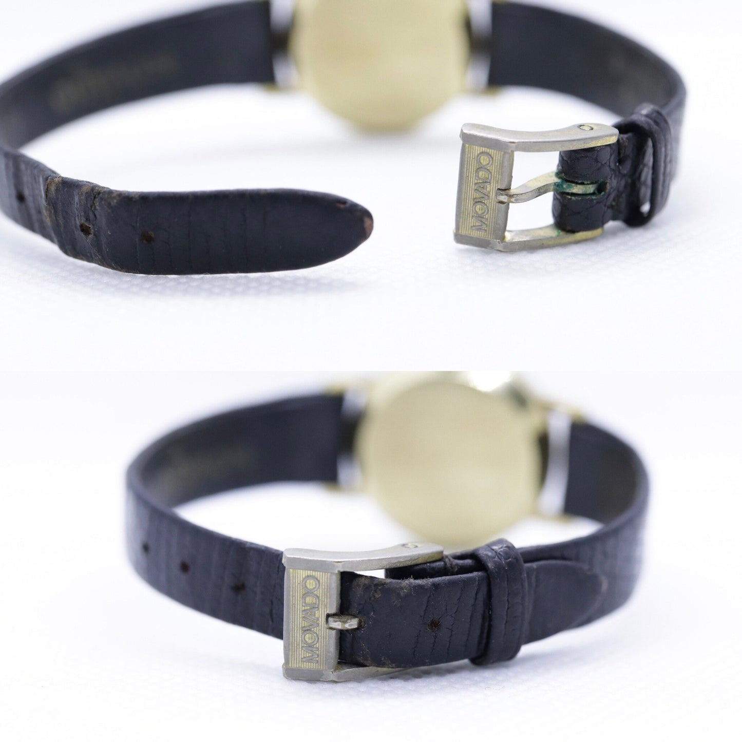 14k MOVADO Zenith Round Mechanical Watch. Movado Vintage Ladies watch with black leather band st(124/85)