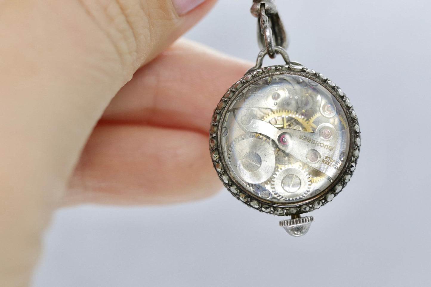 BUCHERER sterling silver and Marcasite manual watch. PIN Brooch Mechanical watch st(35/18)