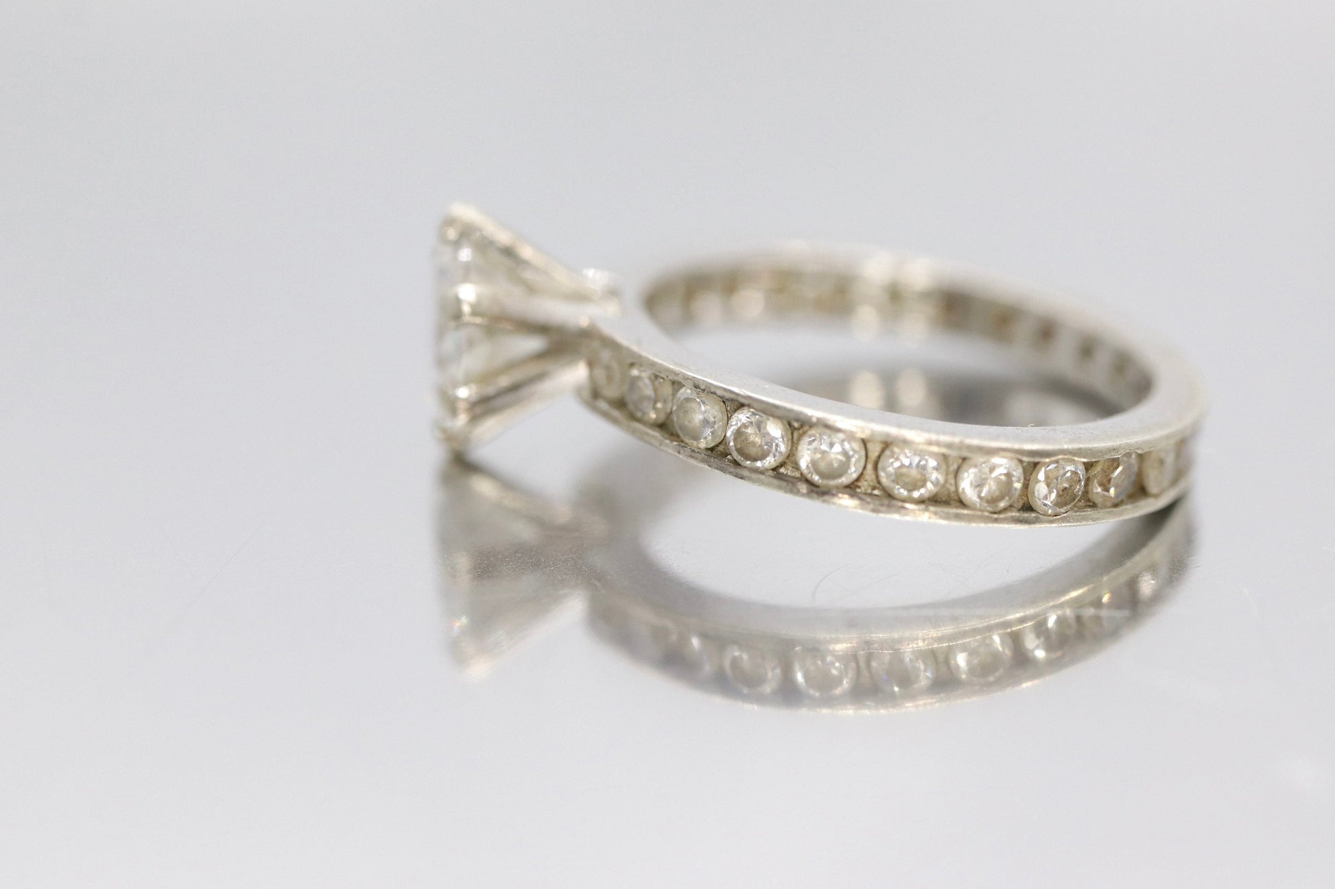 CZ Large Solitaire style Sterling Silver Ring.