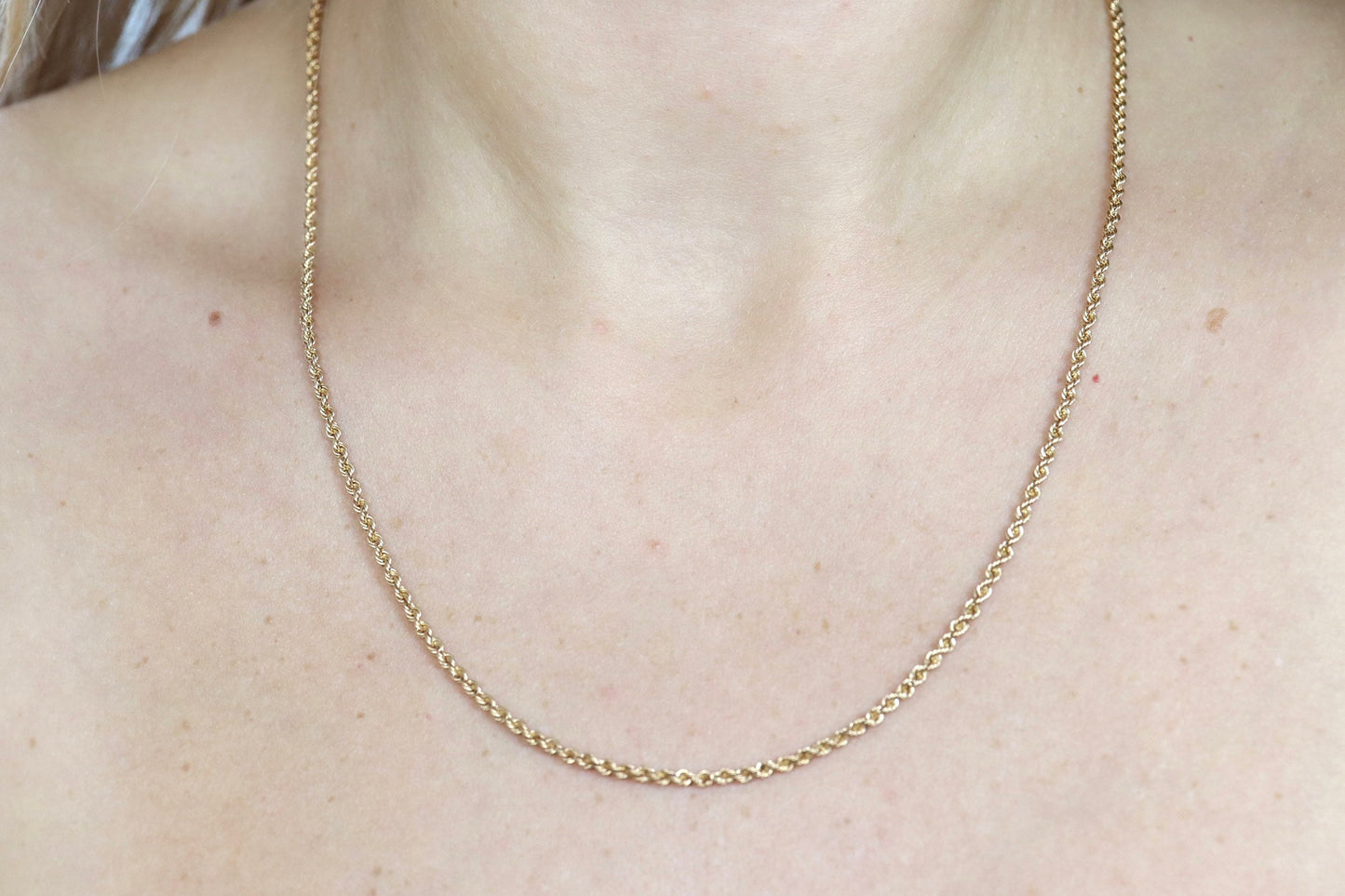 14k Rope Necklace. PERU 14k Hollow rope necklace. 20in 2mm wide