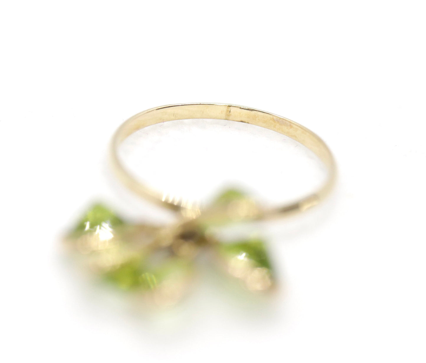 10k Peridot Dangle Charm ring. 10k Gem dangle ring