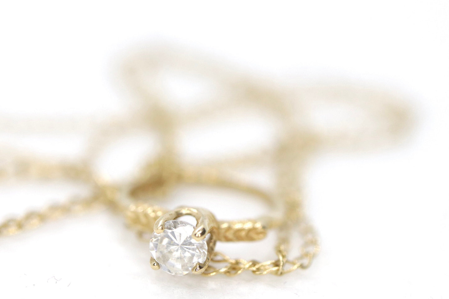 14k Engagement Ring Charm Necklace. Tiny engagement ring CZ Pendant. 18in Rolo Necklace