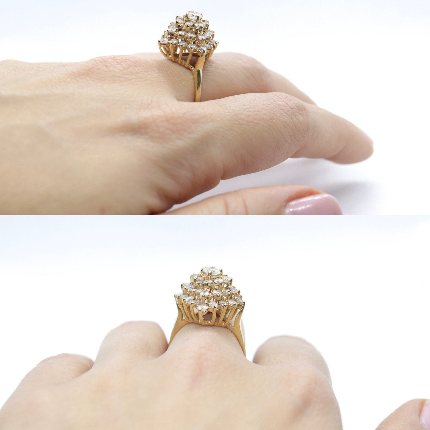 14k Yellow Gold Ring. Round Diamond Cluster Ring. Waterfall diamond. st(278)