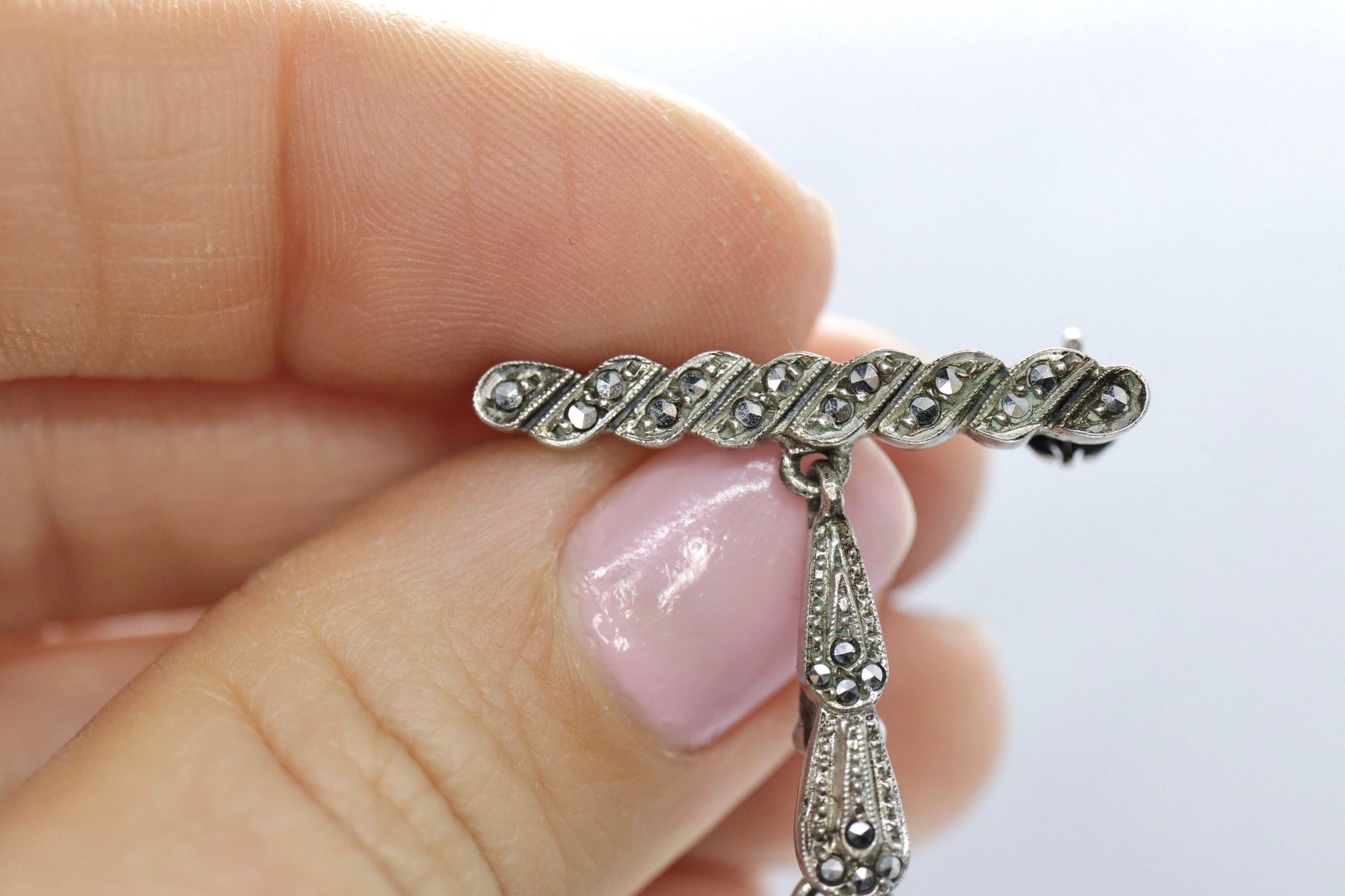 BUCHERER sterling silver and Marcasite manual watch. PIN Brooch Mechanical watch st(35/18)