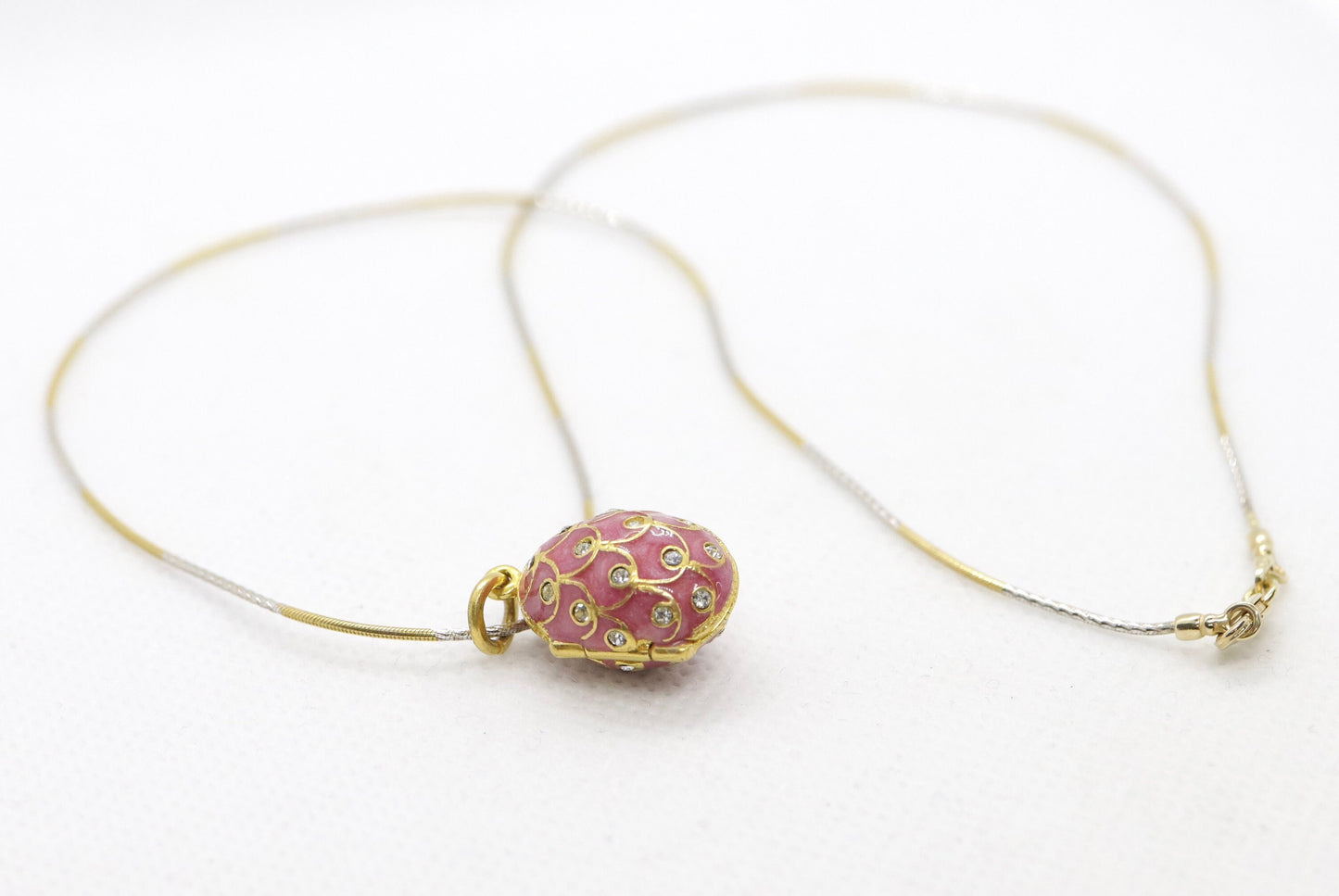 14k Round Omega Multi-Color Necklace with Gold Plated Enamel Egg pendant.