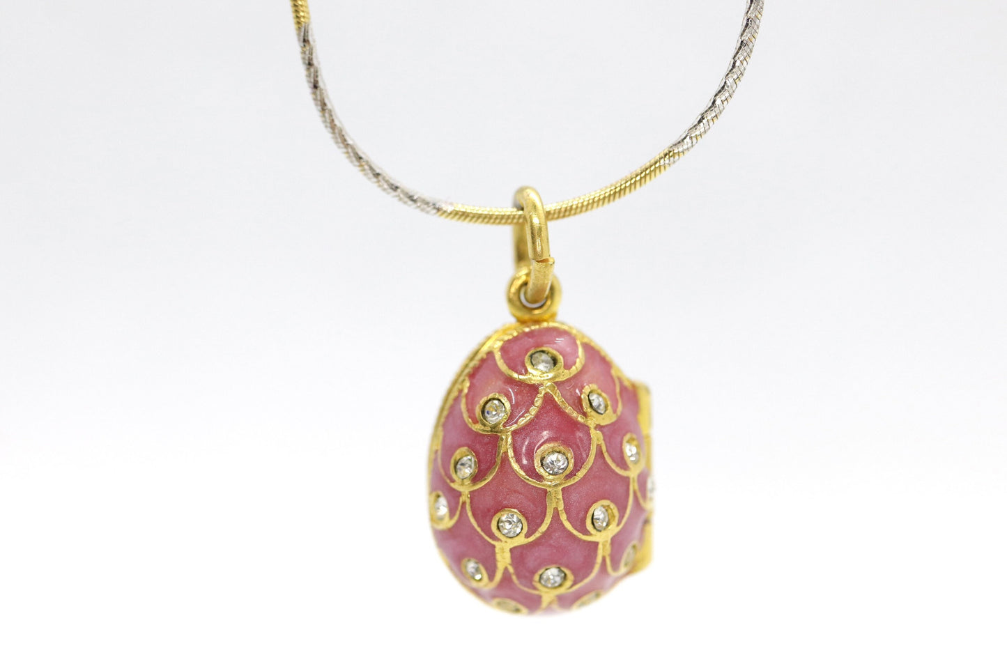 14k Round Omega Multi-Color Necklace with Gold Plated Enamel Egg pendant.