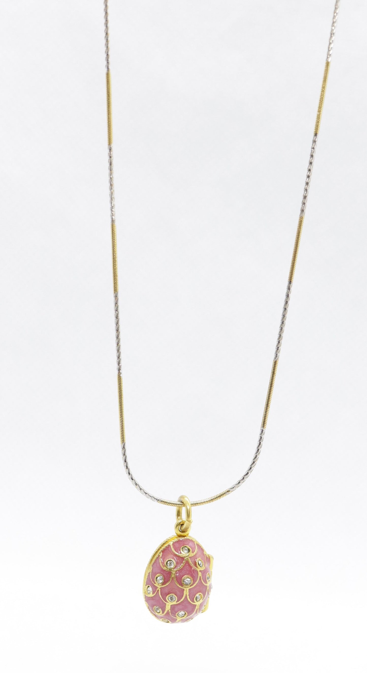 14k Round Omega Multi-Color Necklace with Gold Plated Enamel Egg pendant.