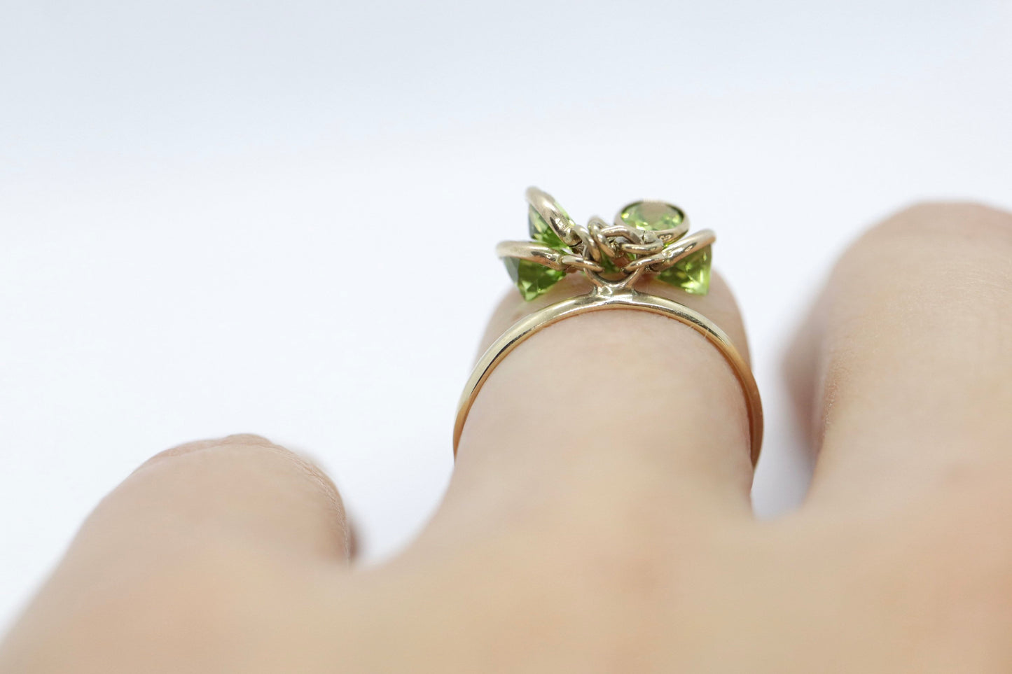 10k Peridot Dangle Charm ring. 10k Gem dangle ring