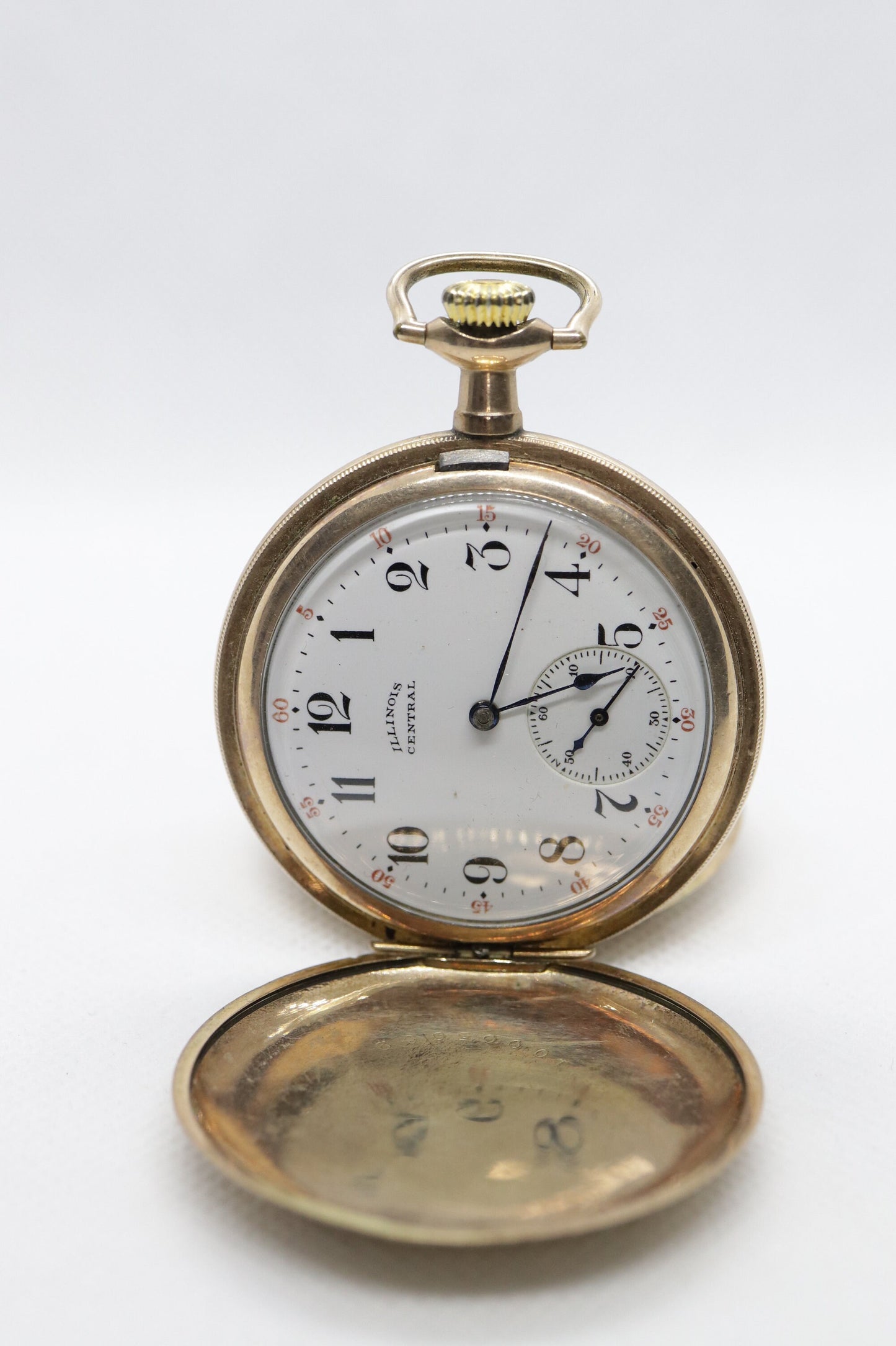 Illinois Central Pocket Watch. Gold Tone Embossed Pocket Watch