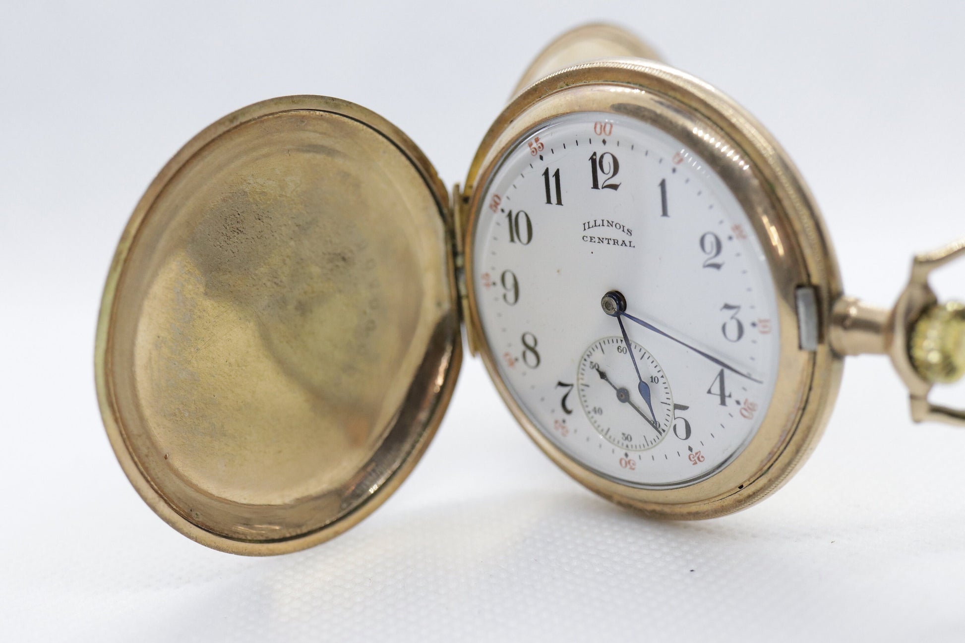Illinois Central Pocket Watch. Gold Tone Embossed Pocket Watch