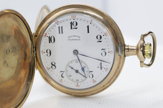Illinois Central Pocket Watch. Gold Tone Embossed Pocket Watch