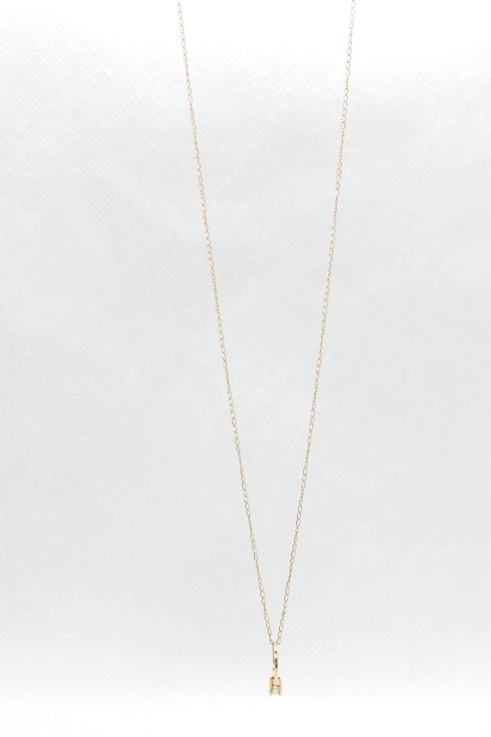 14k Engagement Ring Charm Necklace. Tiny engagement ring CZ Pendant. 18in Rolo Necklace