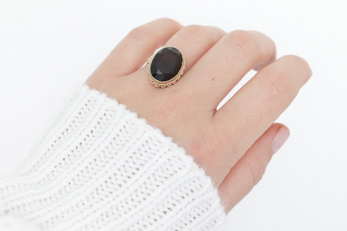 10k Smoky QUARTZ Large Bezel set ring. Large Oval Smokey Quartz Cocktail Cathedral ring(88)