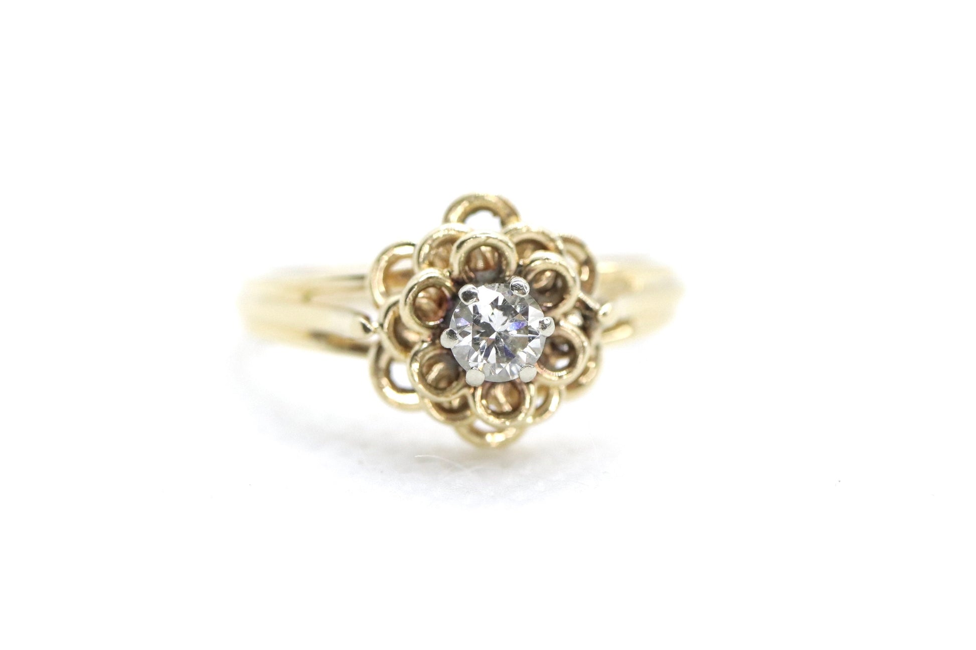 Vintage JR Wood and Sons 14k Gold Diamond Flower band Ring. Jr Wood Diamond solitaire.