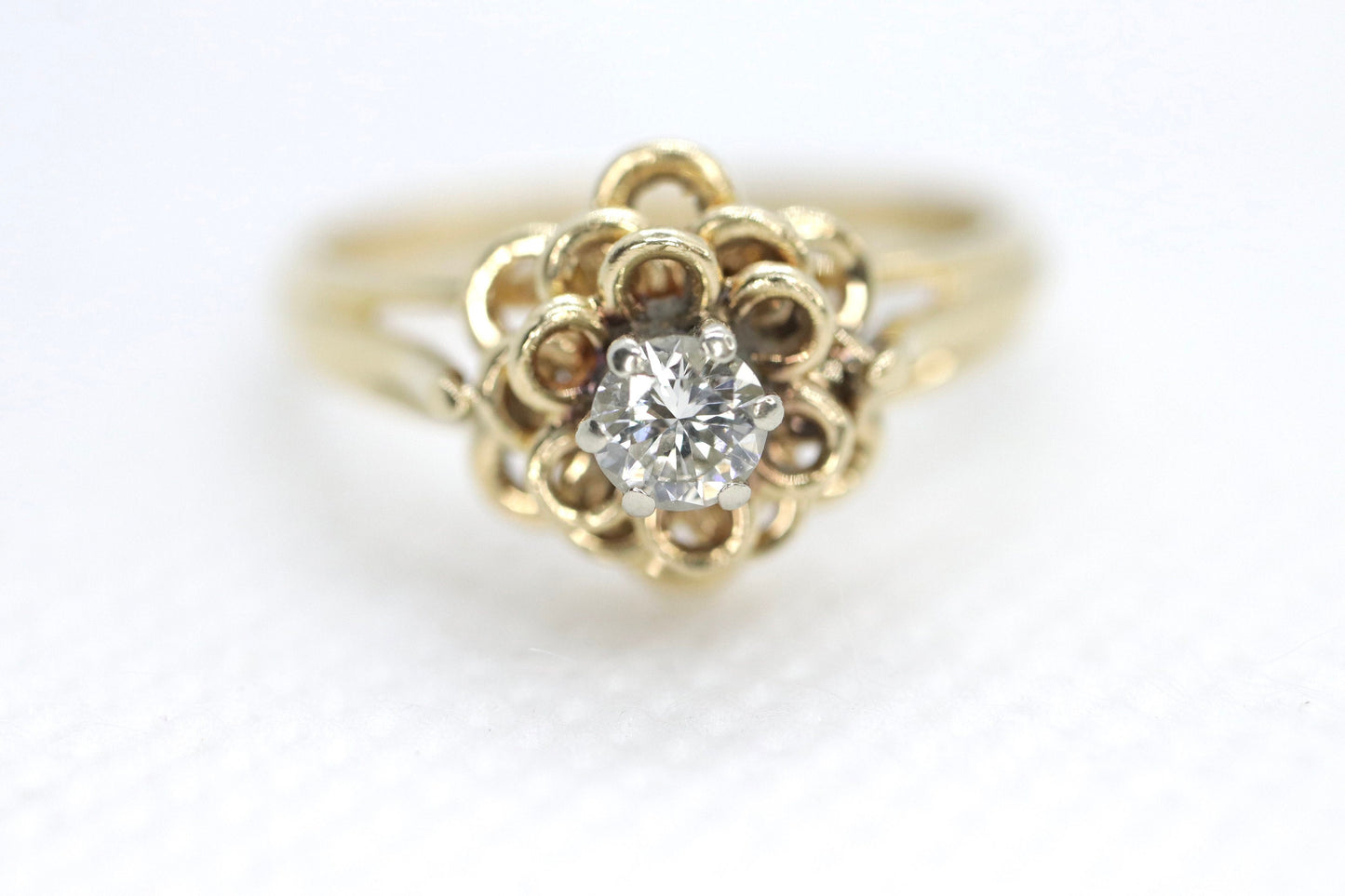 Vintage JR Wood and Sons 14k Gold Diamond Flower band Ring. Jr Wood Diamond solitaire.