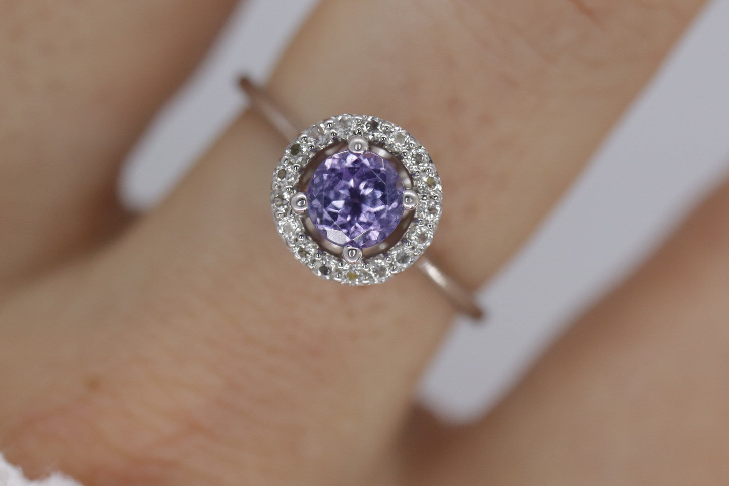 Tanzanite and White topaz (diamond) halo ring. 10k Purple Tanzanite solitaire. st(240)