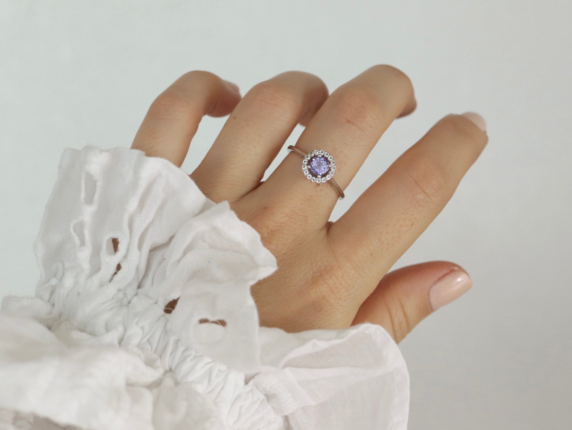 Tanzanite and White topaz (diamond) halo ring. 10k Purple Tanzanite solitaire. st(240)