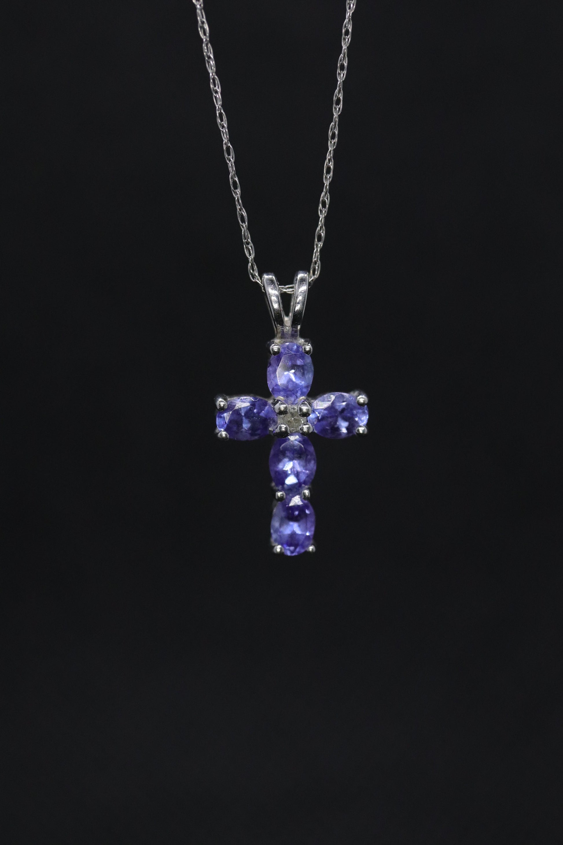 10k Tanzanite and diamond Cross Pendant. Crucifix Christian diamond necklace
