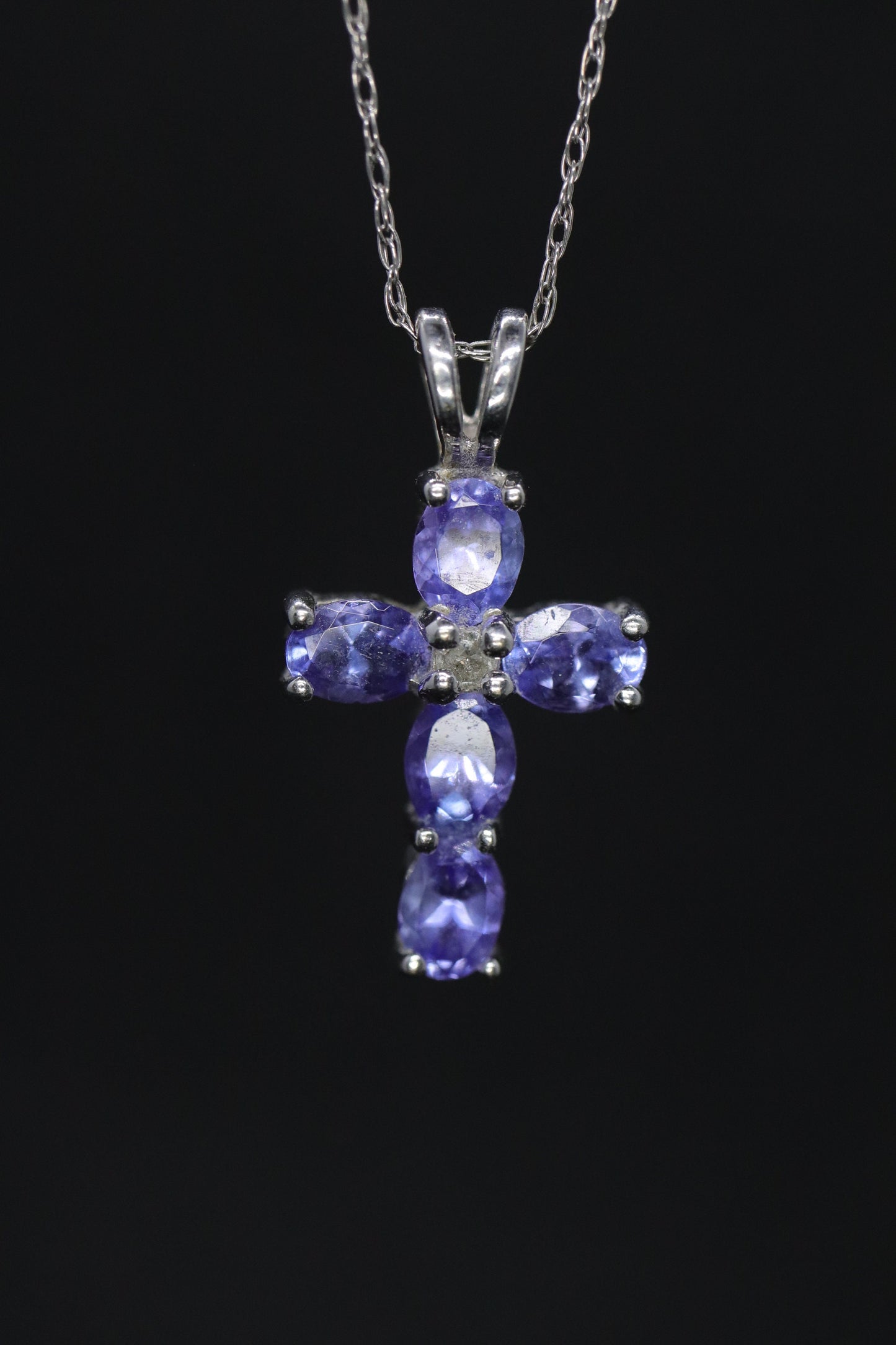 10k Tanzanite and diamond Cross Pendant. Crucifix Christian diamond necklace