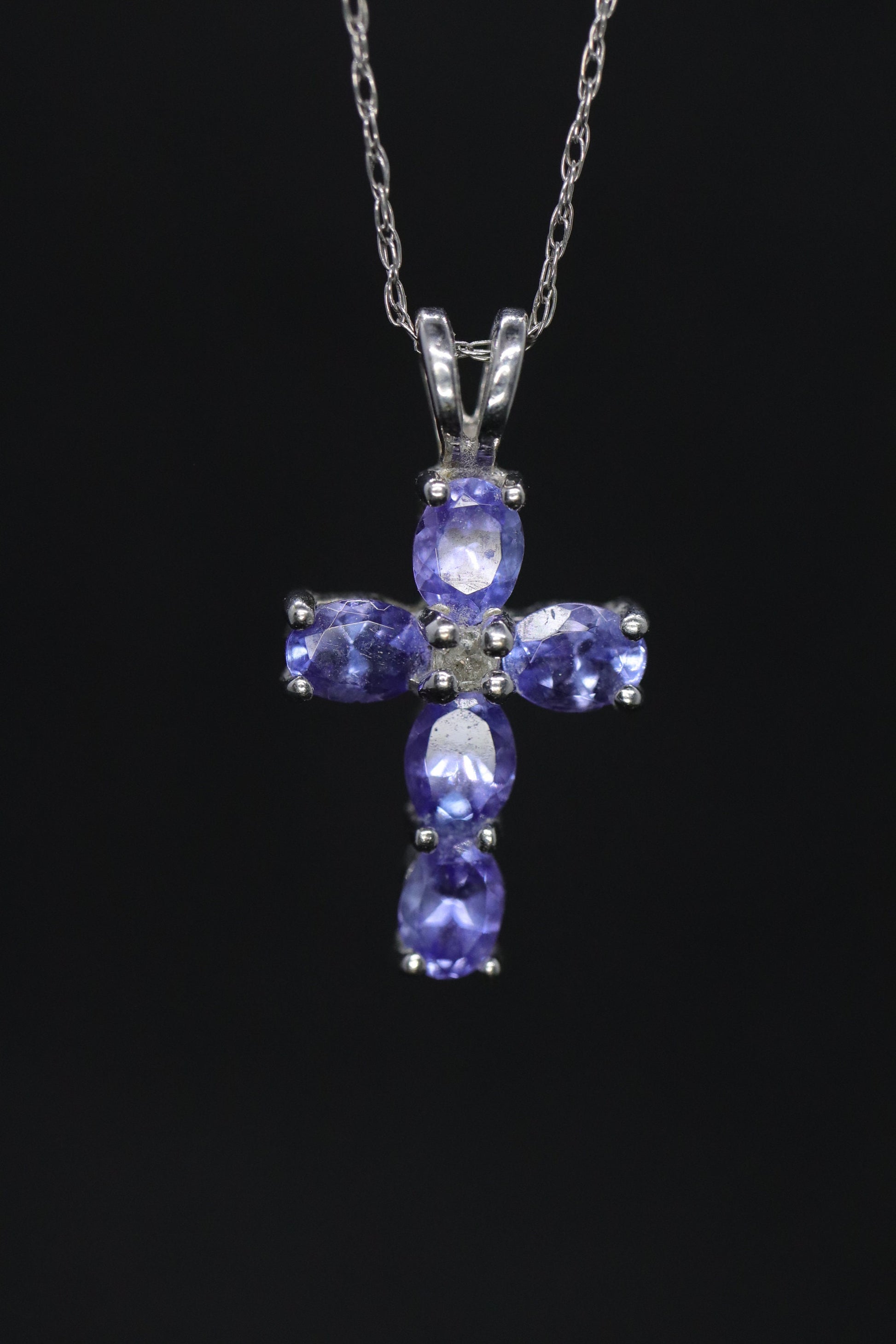 10k Tanzanite and diamond Cross Pendant. Crucifix Christian diamond necklace