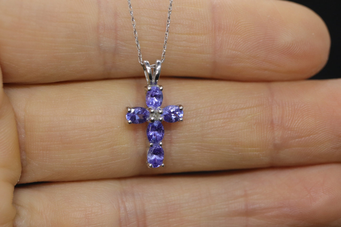 10k Tanzanite and diamond Cross Pendant. Crucifix Christian diamond necklace